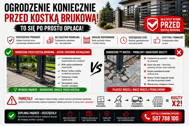 Czy lepiej robić ogrodzenie przed czy po kostce brukowej – dlaczego montaż przed kostką jest tańszy i bardziej opłacalny
